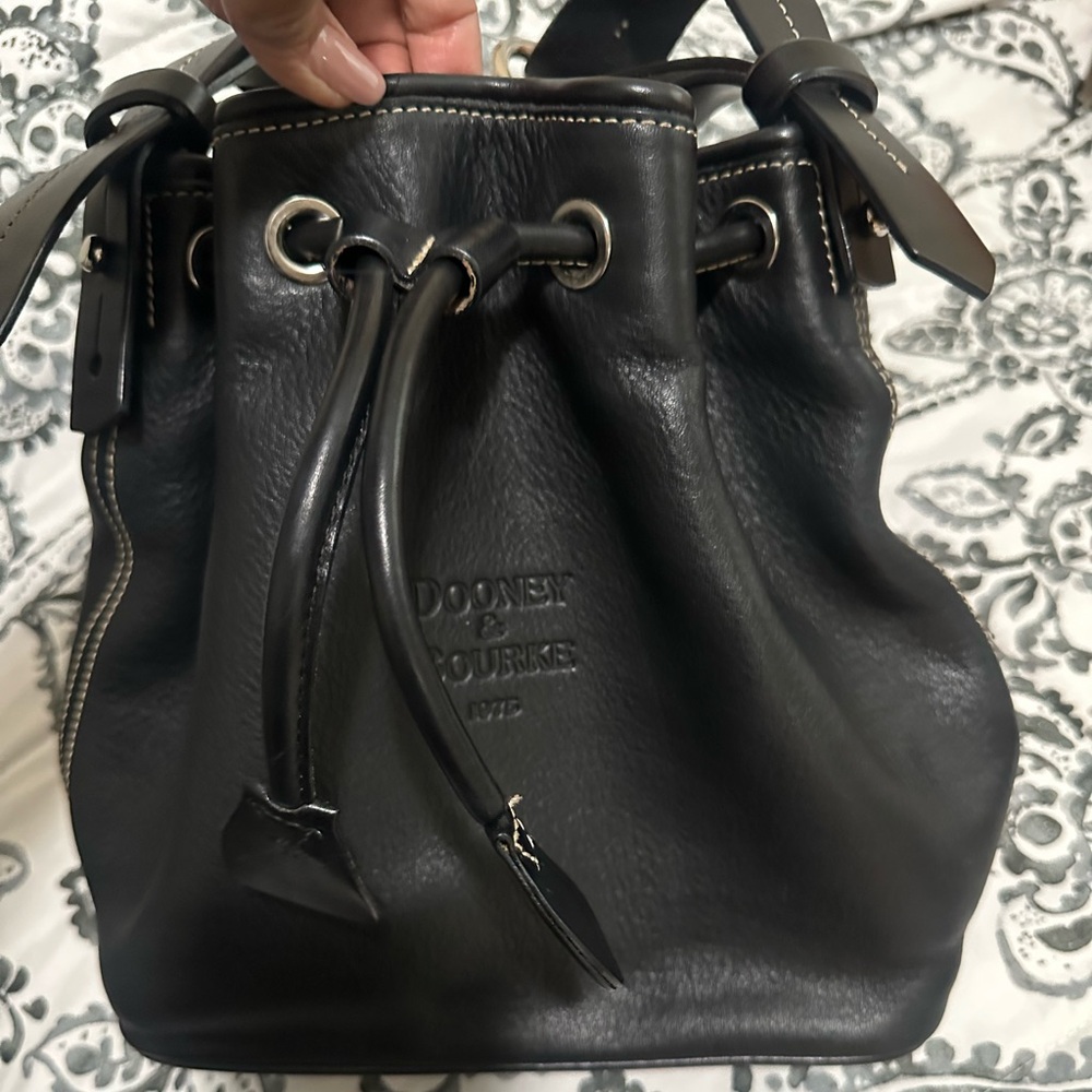 Dooney & Bourke Black Leather Drawstring Bucket Purse